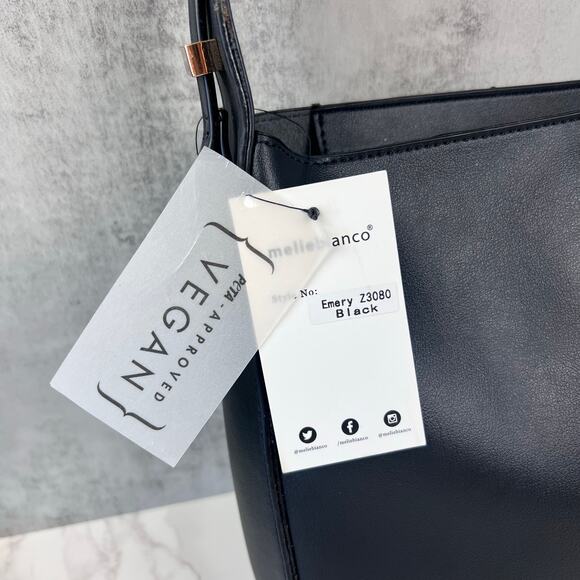 Melie Bianco Emery Black Vegan Leather Shoulder Bag NWT PETA Approved - Picture 4 of 9